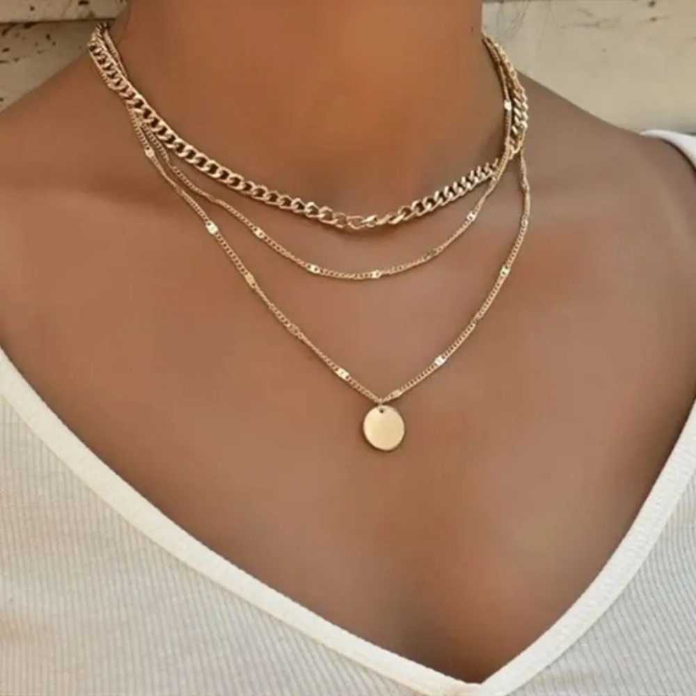 NWT luxury 18k gold plated three layers necklace